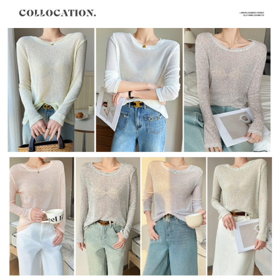 Summer Thin Sun Protection Clothing Loose Knitted Blouse Women's Lazy Style High-end Fashionable Long-sleeved Top T-shirt for Outer Wear