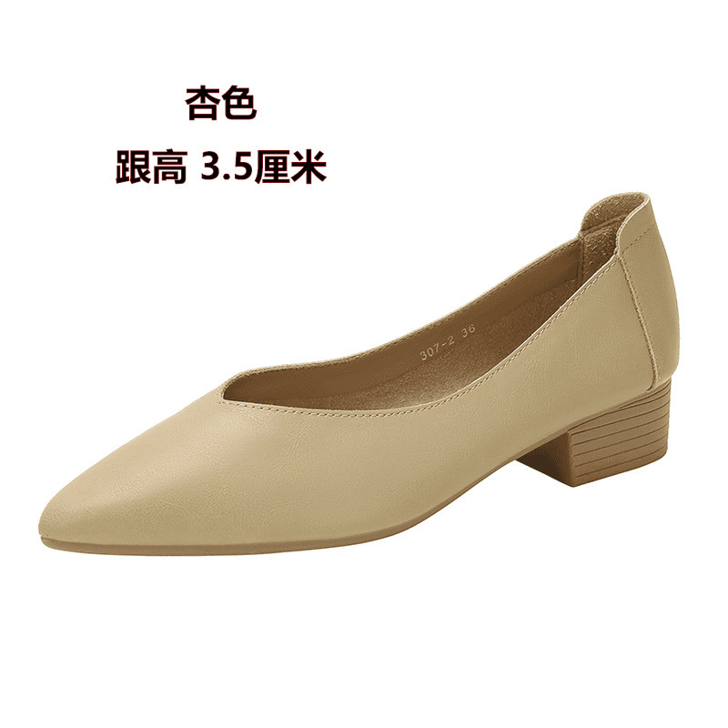 软皮单鞋粗跟2025新款百搭仙女风瓢鞋浅口中跟妈妈女鞋奶奶鞋百搭|undefined