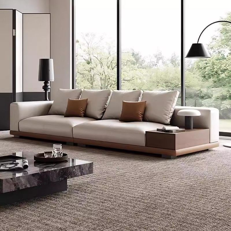 Connery Top-Grain Leather Sofa, Solid Wood, Simple Italian Modern Minimalist Light Luxury, Large Flat Small Apartment Sofa, Straight Row