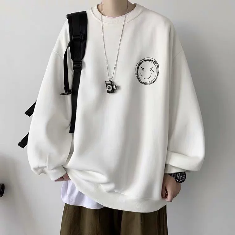 Свитшот с круглым вырезом oversize, мужской осенний флисовый свитер, печатный уличный стиль