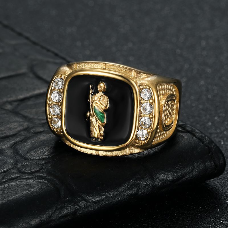 European and American Cross-Border New Hip-Hop Hiphop Ring Stainless Steel Gold-Plated Rhinestone Portrait Men's Ring