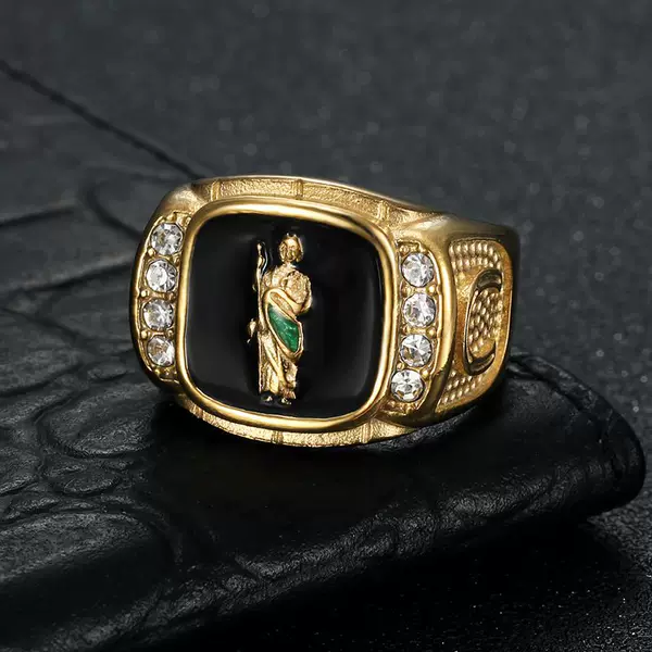 European and American Cross-Border New Hip-Hop Hiphop Ring Stainless Steel Gold-Plated Rhinestone Portrait Men's Ring