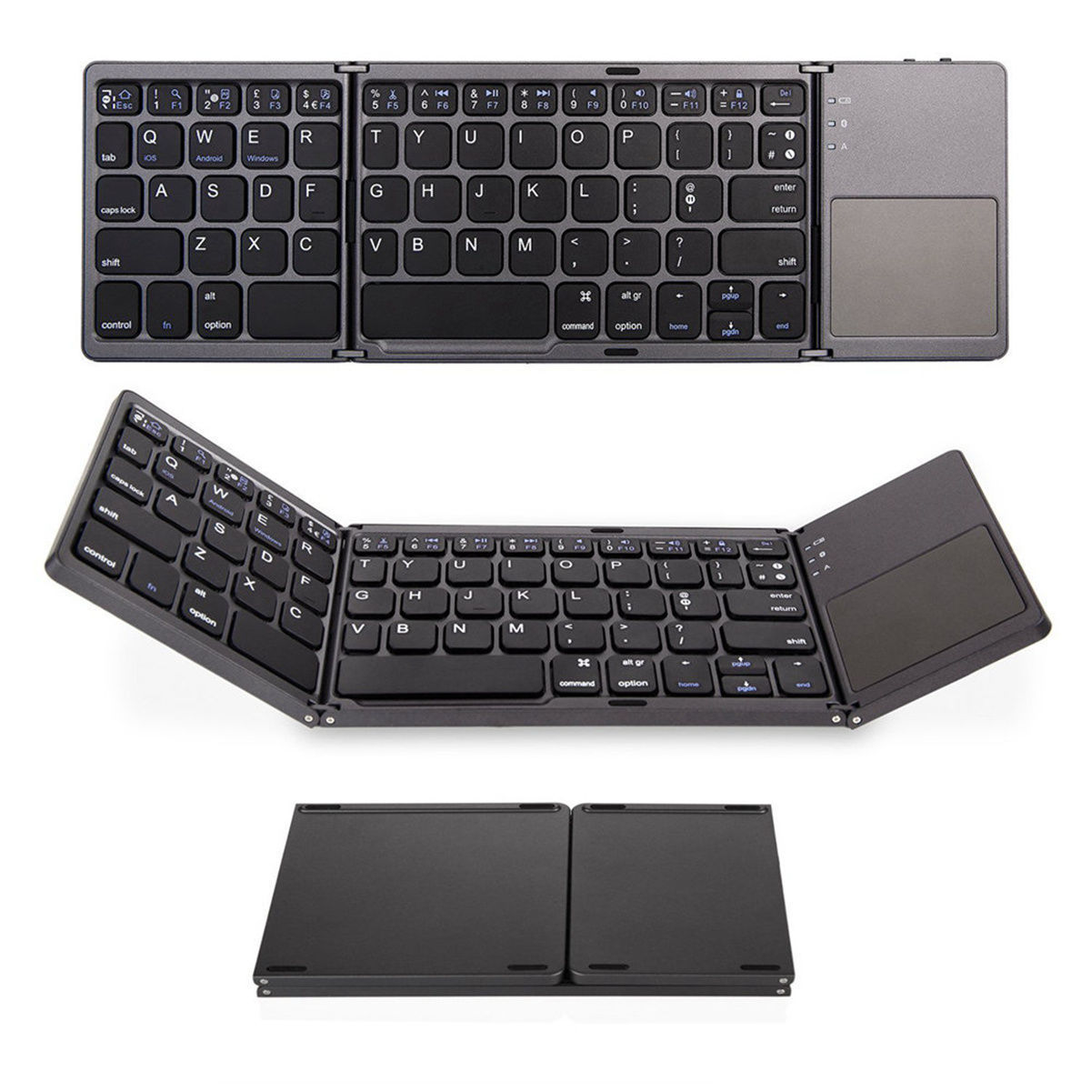 Teclado Bluetooth plegable triple B033 actualizado con carga Type-C y panel táctil integrado