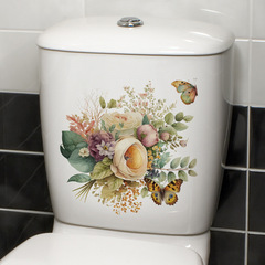 跨境手繪蝴蝶花卉牆貼洗手間馬桶蓋裝飾防水自粘貼畫旅康CH33171