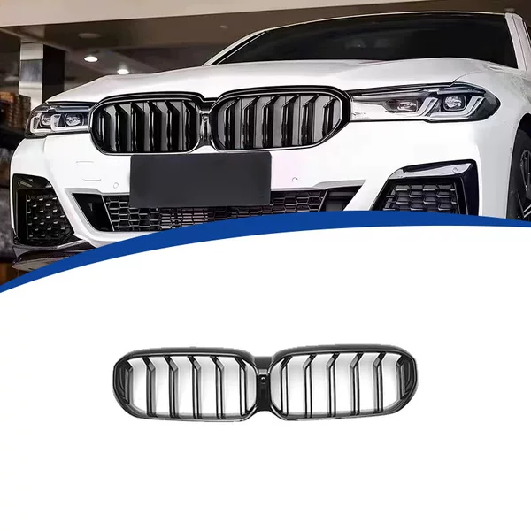 Suitable for 2021-2023 G30 Bmw 5 Series Double-Line Model, Glossy Black Front Grille, Abs Material, Snap-On Replacement Installation