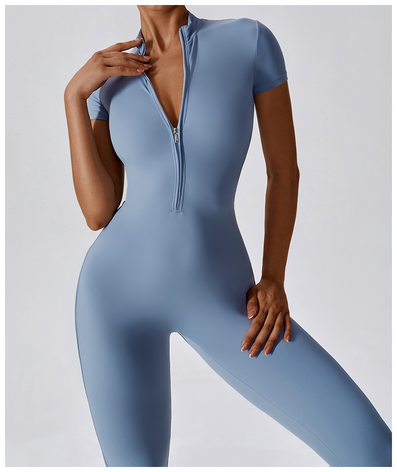 Ankle-Length Pants Length Women's Sports Solid Color Nylon Spandex Zipper Tracksuit Bodysuits Jumpsuits
