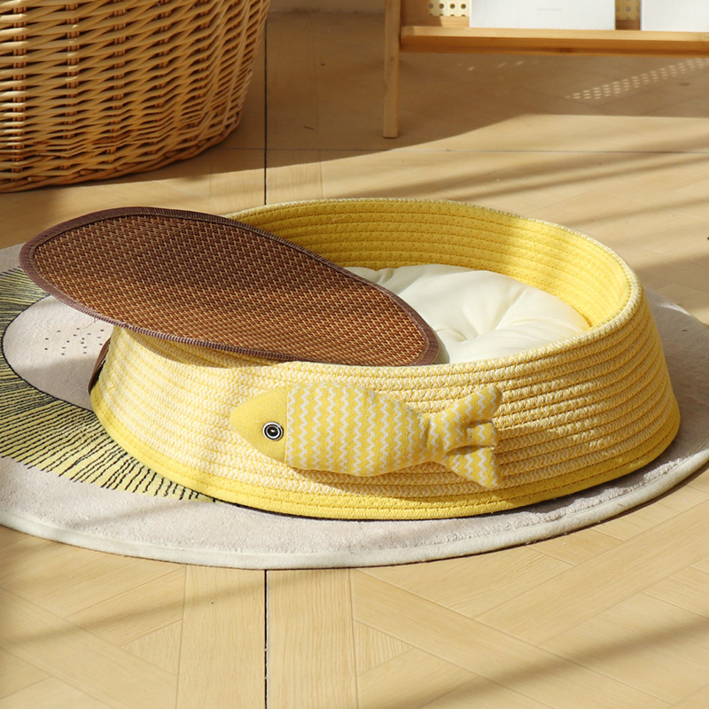 접이식 골판지 노란색 + 작은 물고기 + 흰색 화장솜 + 매트