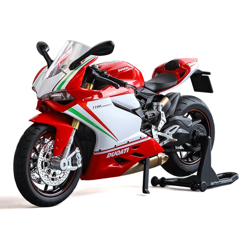 Modelo de coche Huayi 1:12 Ducati 1199 motocicleta de aleación con decoración de modelo de efecto de sonido de coche de juguete deslizante de luz y sonido
