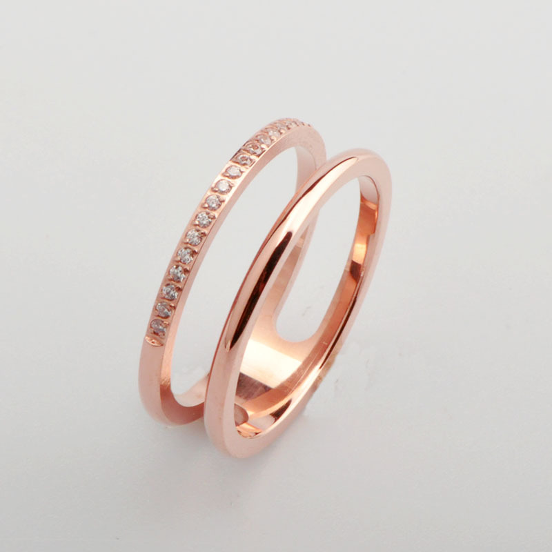 Daily Occasion Titanium Steel Material Titanium Steel Rose Gold Plated Simple Style Inlay Geometric Zircon Rings