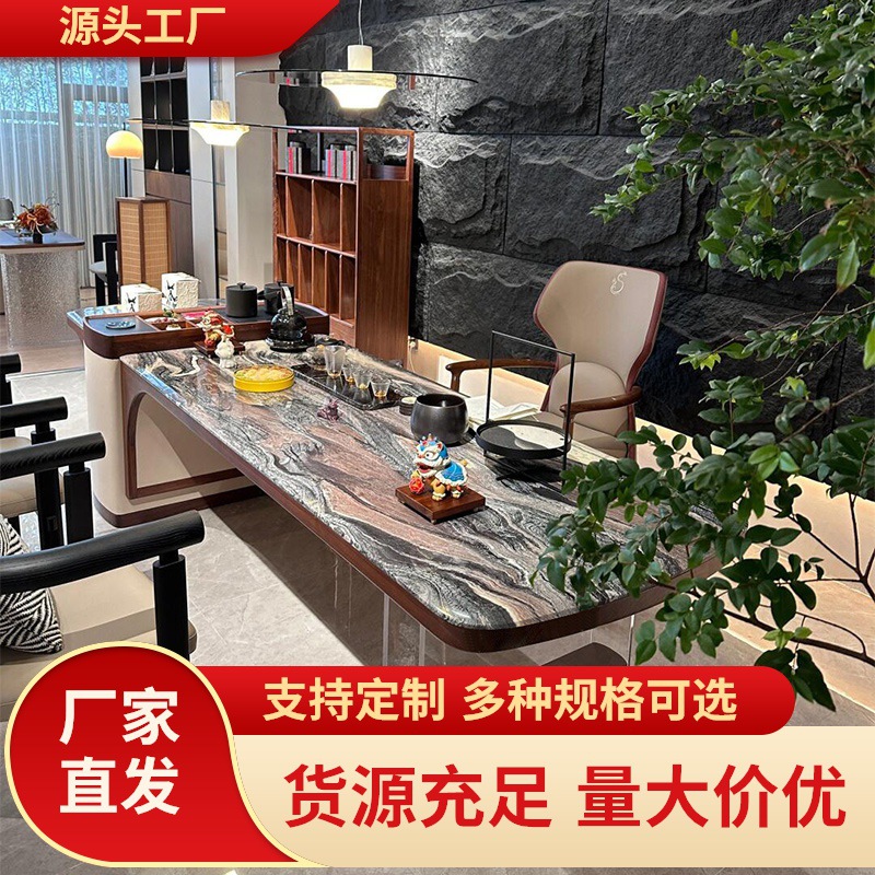 New Chinese Style Solid Wood Tea Table 2025 New Classy North American Black Walnut Slate Tea Table Modern Accessible Luxury Tea Table