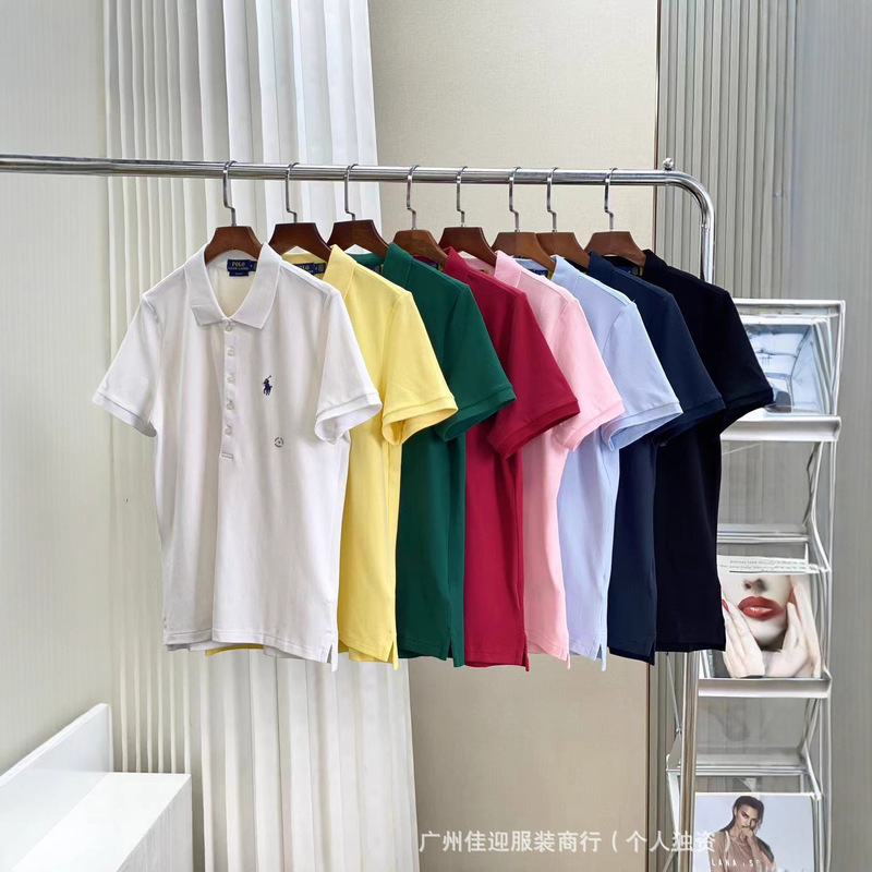Ralph Lauren Rl Summer 5-Button Pony Embroidered Solid Color Slim-Fit Women's Short-Sleeve T-Shirt Classic Polo Shirt