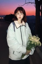 羊羔毛拼接短款棉服女年冬季新款棉衣贝壳绣棉袄巨好看外套潮