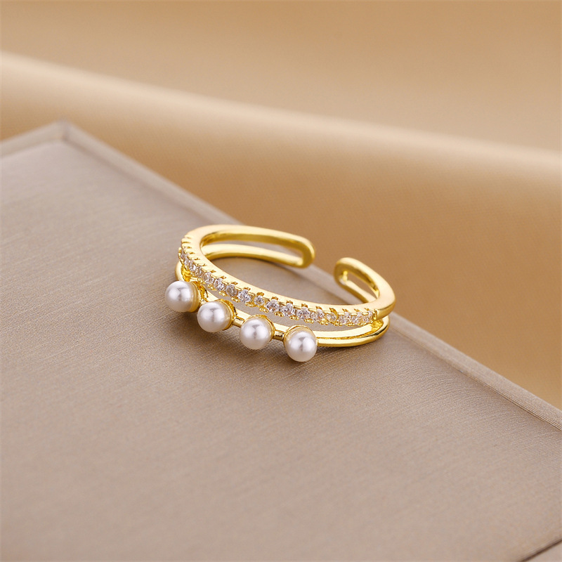 Fashion Geometric Copper Plating Artificial Pearls Zircon Open Ring 1 Piece