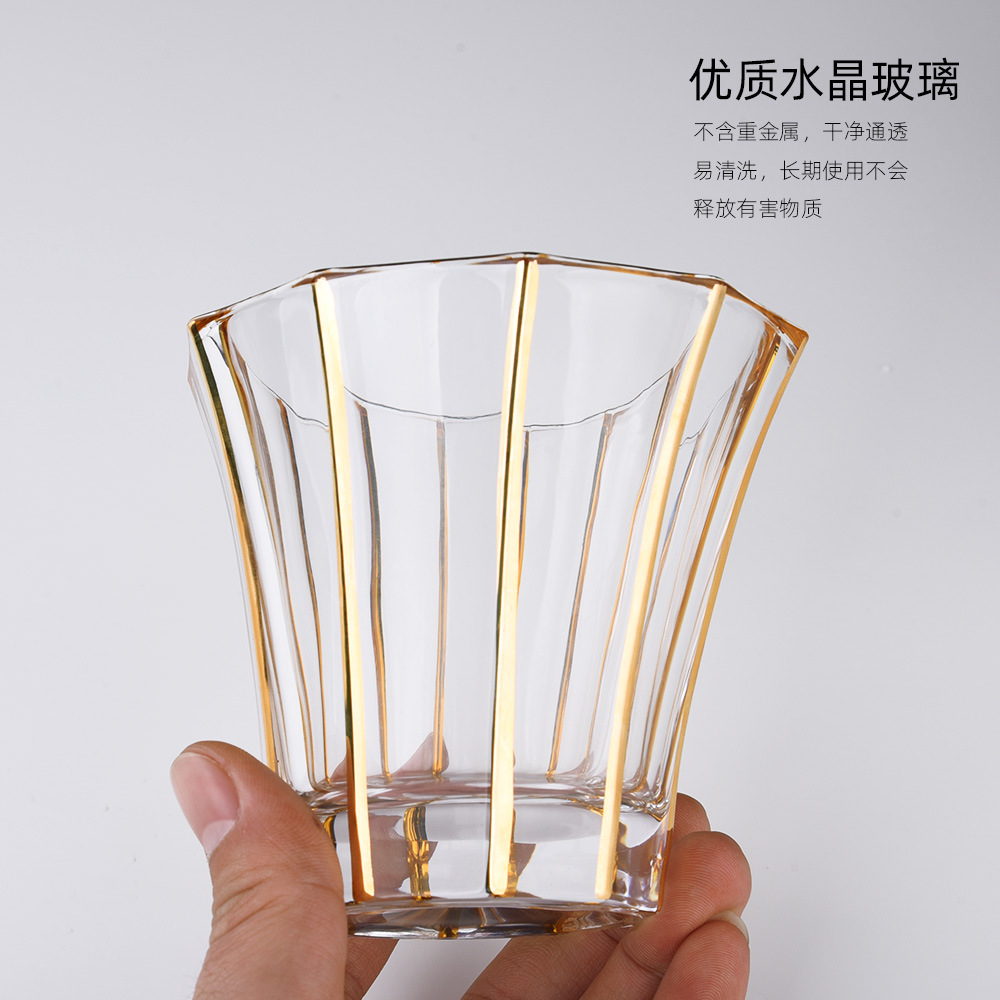 个性描金边水晶玻璃酒杯酒吧 创意红酒啤酒杯水晶玻璃威士忌杯