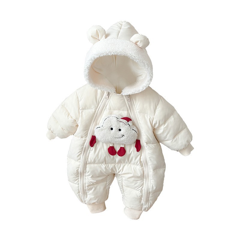 Nuevo Mono de Invierno 2025 Estilo Coreano con Diseño de Nube para Bebé, con Forro Polar y Relleno de Algodón, Elegante Traje de una Pieza para Niños