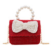 Red oolong tea Da Hong Pao, children's cute chain with bow from pearl, shoulder bag, wallet, Chanel style