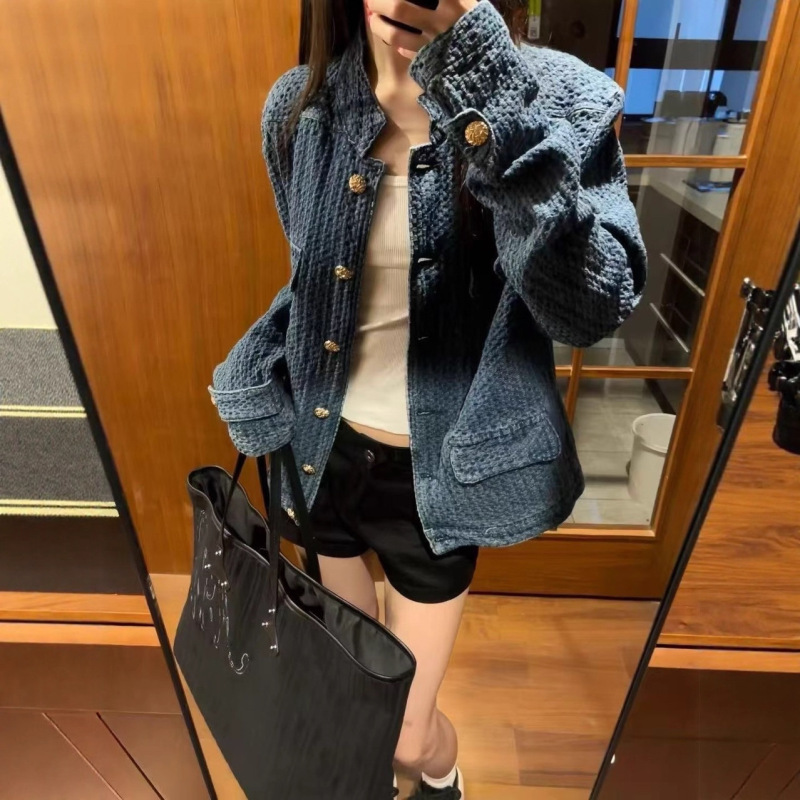 【不支持退货】小香风立领牛仔外套新款休闲百搭超火肌理感上衣|undefined