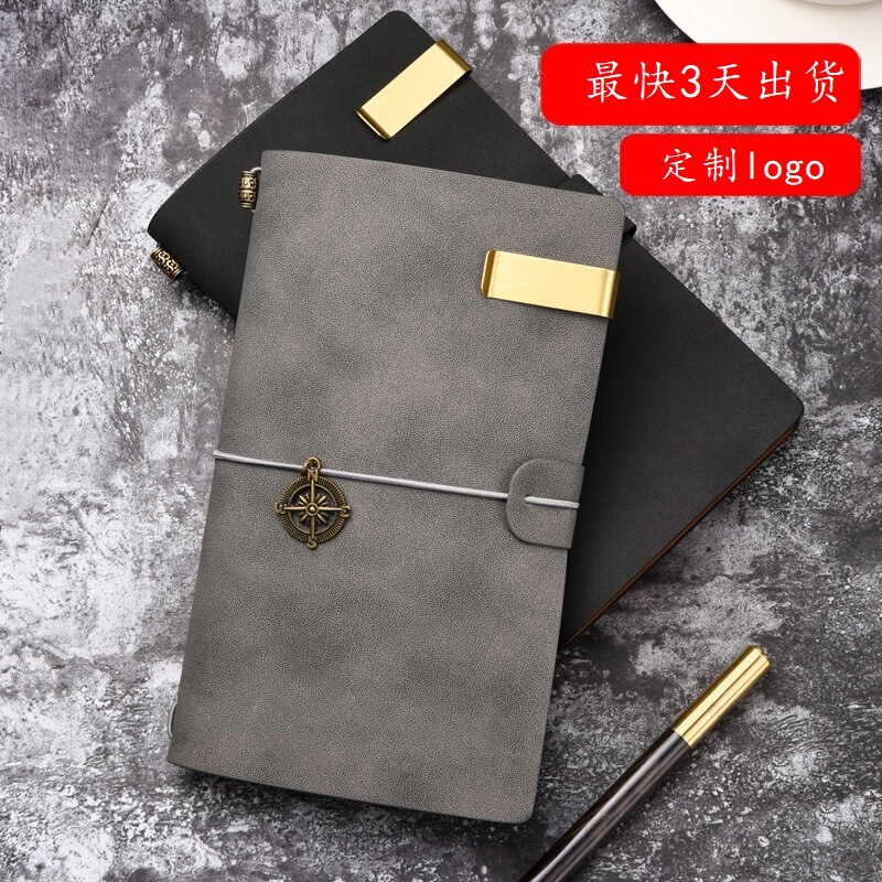 Custom Vintage Notebook a6 Strap Hand Ledger Business Kraft Paper Notebook Gift Set Custom Water Cup