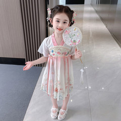 女童漢服夏季2024新款兒童國風古裝短袖公主裙夏款唐裝女孩連衣裙