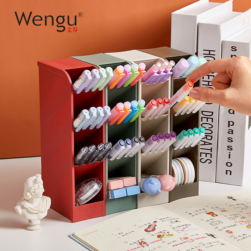 Wengu 크리에이티브 비스듬한 펜 홀더 플라스틱 멀티 그리드 보관 펜 홀더 4 그리드 립스틱 보관함 개체 보관 랙