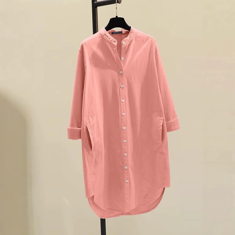 Многоцветная рубашка хлопчатобумажная женская длинная рукава 2023 весна и осень новая корейская версия свободного дизайна