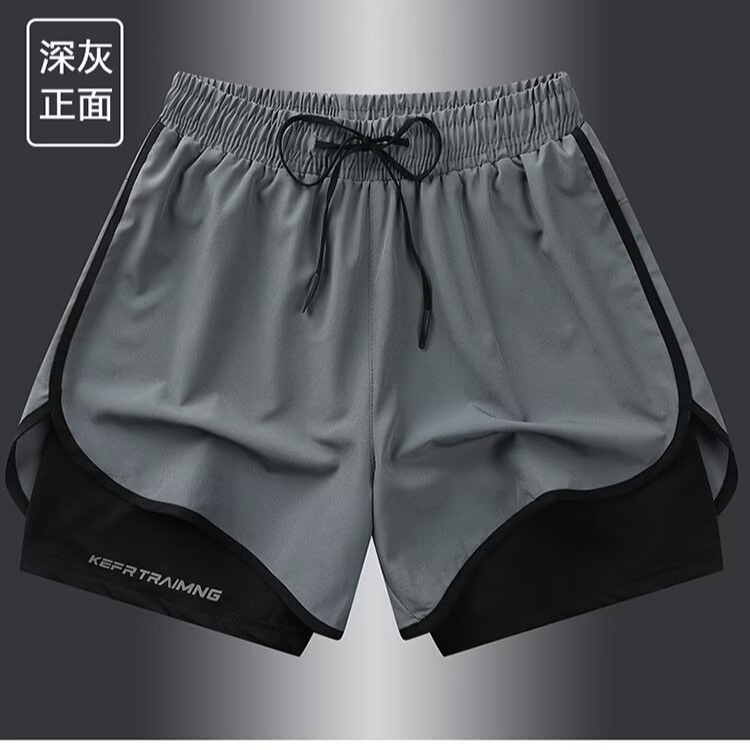 Pantalones cortos deportivos de alta calidad para hombres, dos piezas de hielo secado rápido, forro de hielo, entrenamiento de entrenamiento de ocio, pantalones de baloncesto