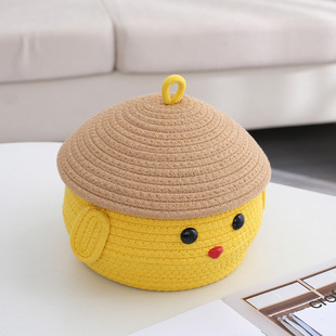 Cotton rope woven storage basket cartoon cute storage laundry basket living room bedroom sundries storage basket with lid decorative basket