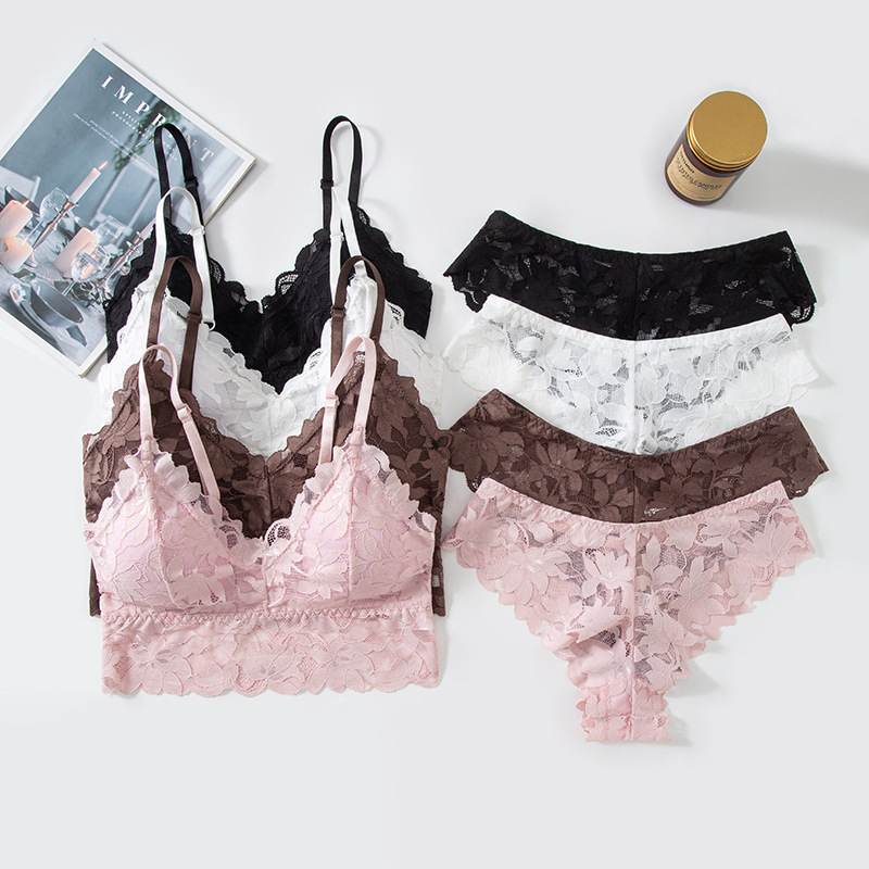 Russian Lace Bra Set for Women, Sexy Camisole with No Underwire, Beautiful Back Design, Small Chest Push-Up Lingerie Set