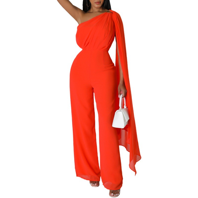 C8560 transfronteriza ropa de mujer estación independiente Comercio exterior color sólido OL sexy Banquete de un solo hombro vestido de moda mono africano