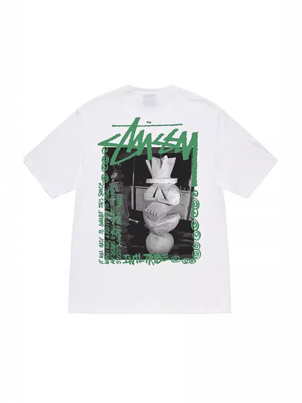 Stuusy American Plaster Statue Graffiti Print Trendy Ins Casual Men's Short-Sleeved Women's T-Shirt