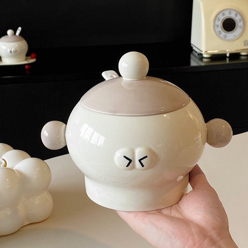 Tarjeta de manteca de cerdo cerámica doméstica resistente a altas temperaturas con tapa Tarjeta de aceite de chile de cocina Tarjeta de almacenamiento de aceite de carne