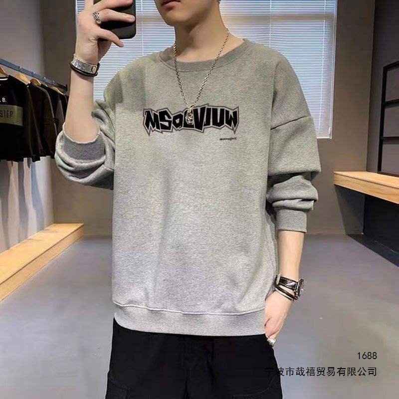 Cotton American-style trendy brand spring and autumn thin round-neck sweatshirt for men, loose and versatile, long-sleeved, suitable for couples, with fleece lining Cotton American-style trendy brand spring and autumn thin round-neck sweatshirt for men, loose and versatile, long-sleeved, suitable for couples, with fleece lining
