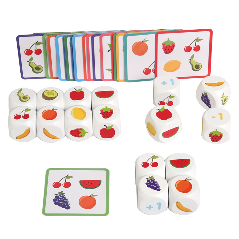 Juegos de lucha de dados de frutas para niños pequeños rompecabezas de escritorio interactivo emparejamiento de entrenamiento de concentración mental juguetes de madera image 5