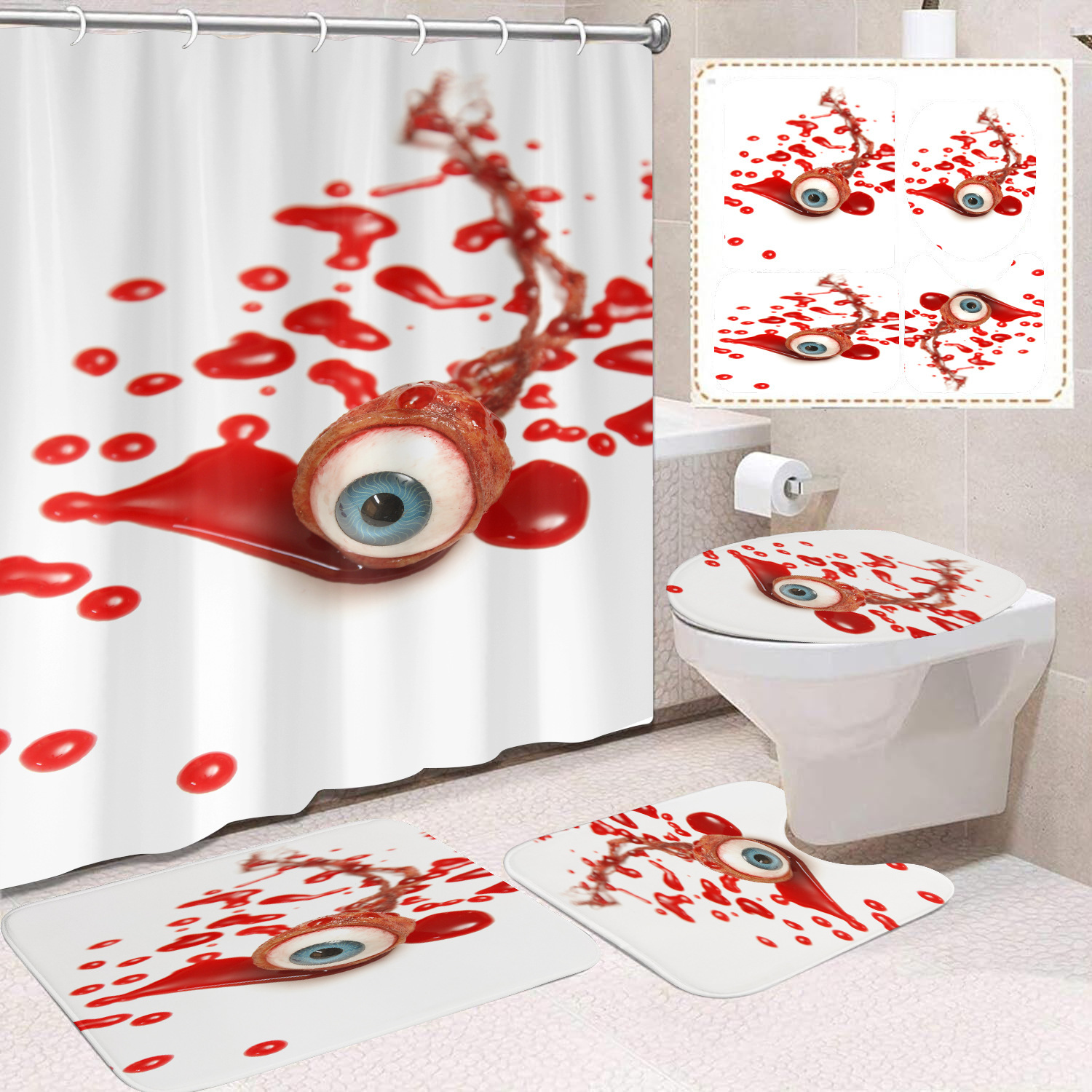 Ventas transfronterizas de Halloween cortina de baño cortina de noche terror impresión digital cortina de baño impermeable cortina de baño mayorista