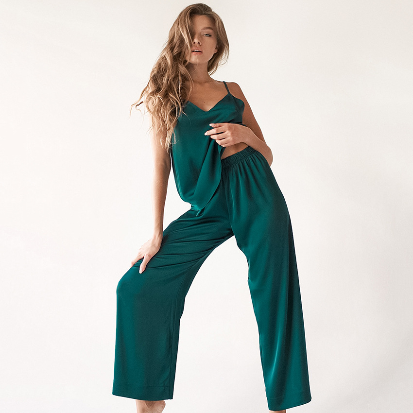 solid color V-neck camisole trousers loungewear can be worn outside NSMSY137956