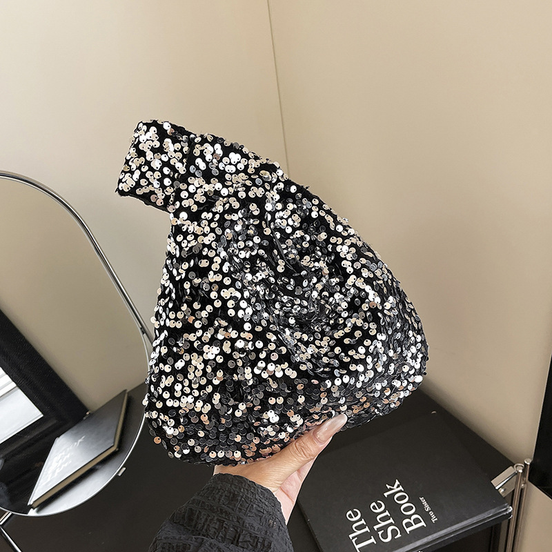 Starry Sky Bling Bling Sequin Wrist Bag, Artistic and Fashionable Knotted Handbag, 2025 New Evening Bag
