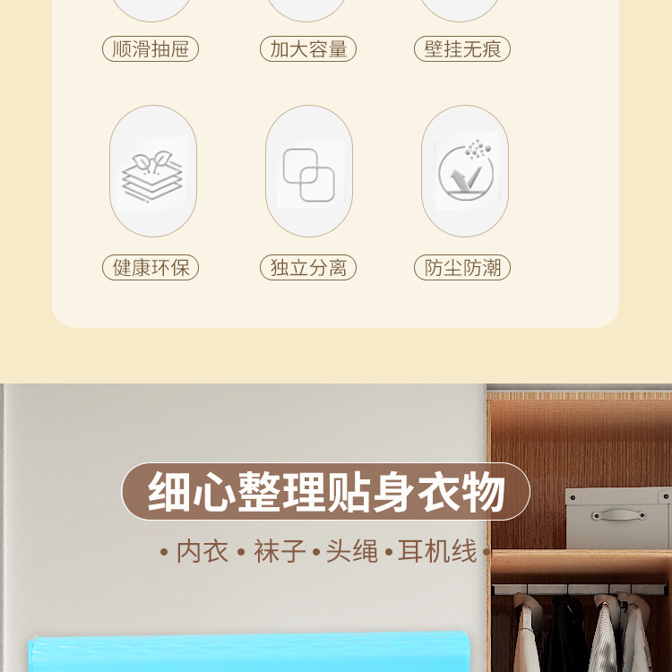 新款内衣内裤收纳盒壁挂式衣柜多功能分格装贴身衣物袜子收纳家居详情3