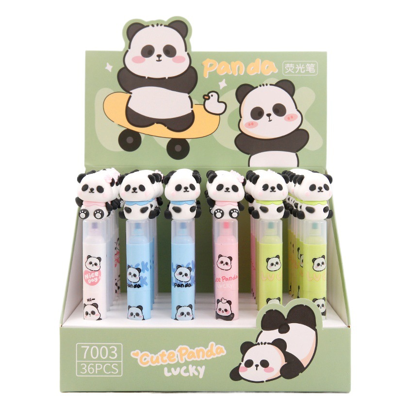 El resaltador de tres colores con forma de Panda creativa se puede empalmar pluma de marcado de cabeza oblicua de estudiante pluma de marcado pluma de graffiti pluma de cuenta de mano