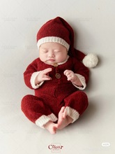 2022宝宝新生儿摄影服装圣诞主题造型马海毛帽子+连体衣套装跨境