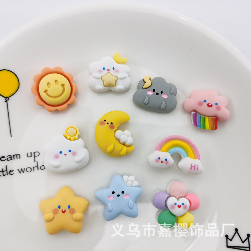 卡通太阳月亮星星彩虹云朵花朵 diy树脂饰品奶油胶手机壳配件材料