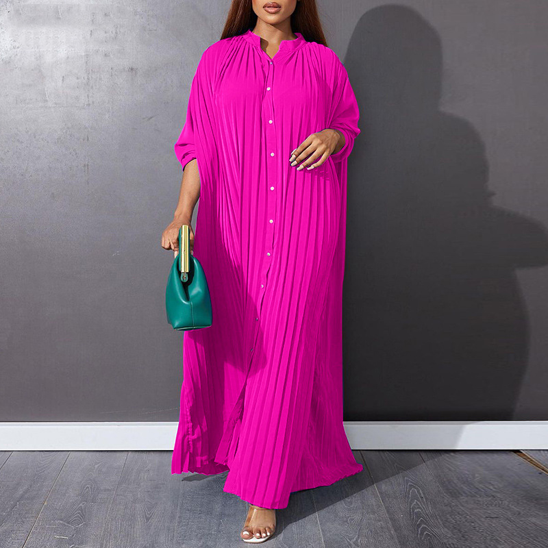 Women's Shirt Dress Casual Standing Collar Button Long Sleeve Solid Color Maxi Long Dress Daily display picture 5
