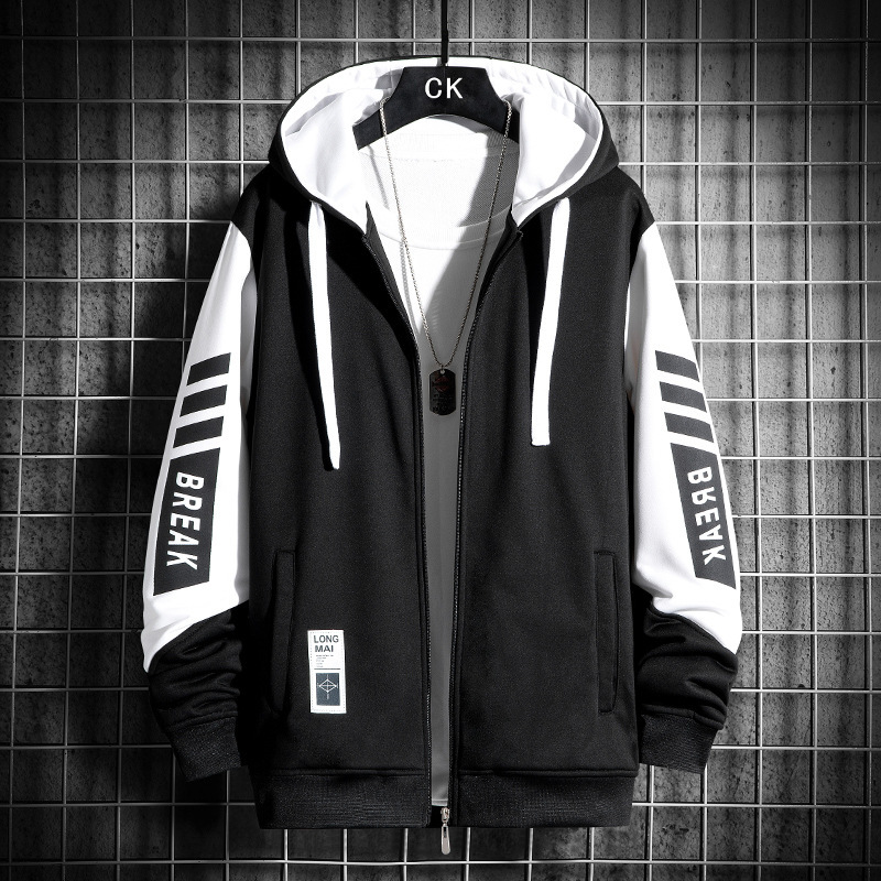 Cross-border spring fashion brand zipper sweater men's blank casual hooded cardigan wholesale coat group printed logo