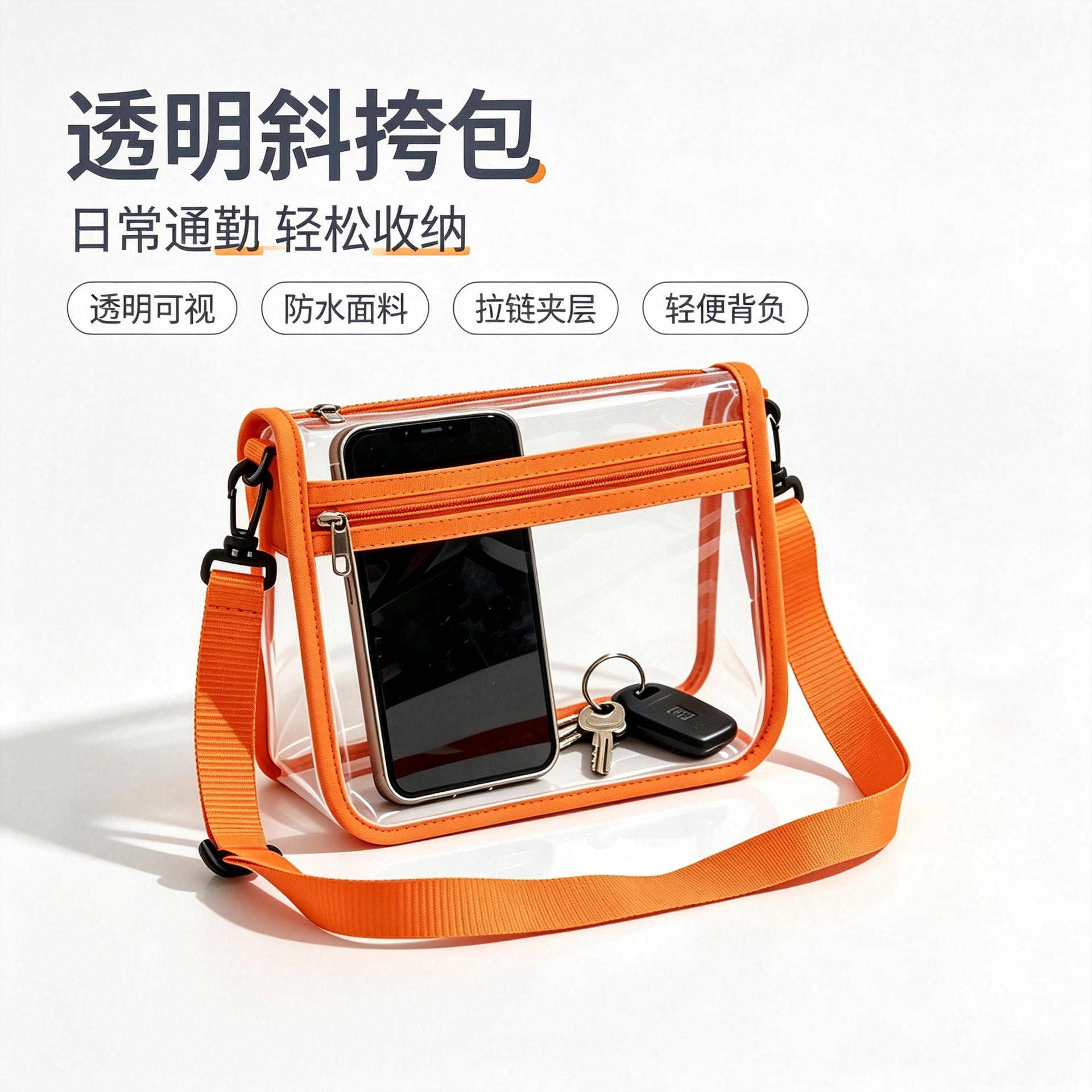 亚马逊热卖pvc透明包斜挎包女化妆包百搭单肩时尚小众可爱设计包