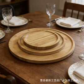 日系竹制托盘圆形多规格水果零食甜品盘客厅茶水托牛排西餐盘茶盘