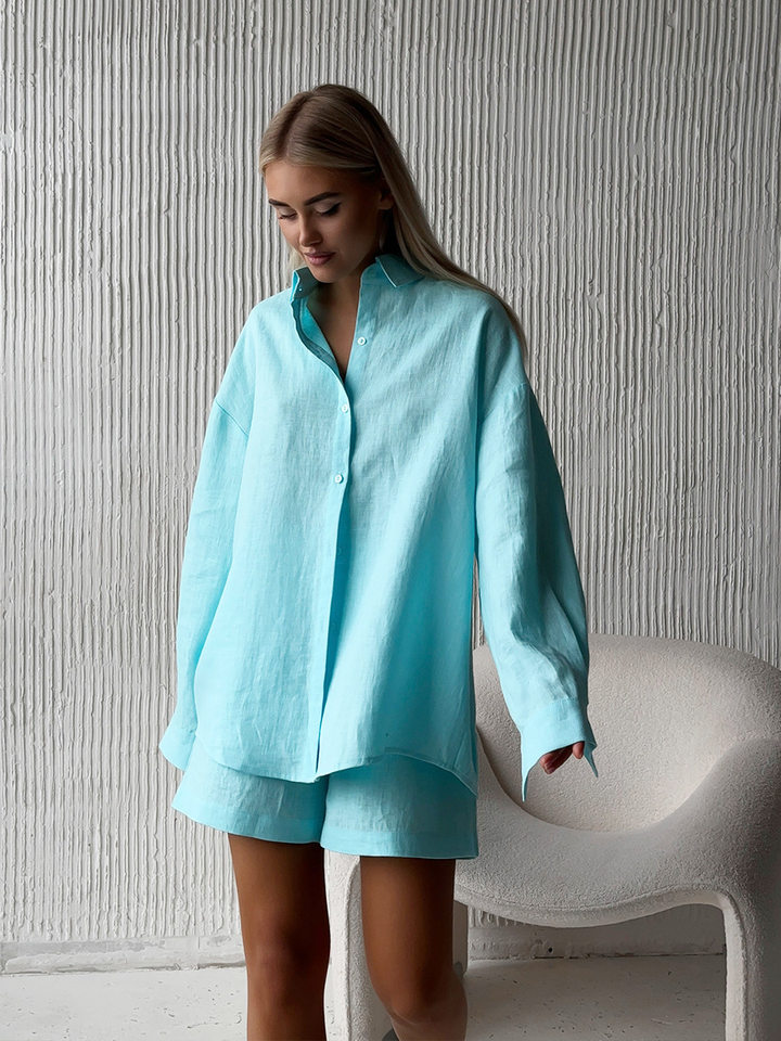 Bộ cardigan dài tay kèm quần short cotton màu trơn phong cách đơn giản — Màu cam, Màu hồng, Màu hồng nhạt, Màu trắng chi tiết 47