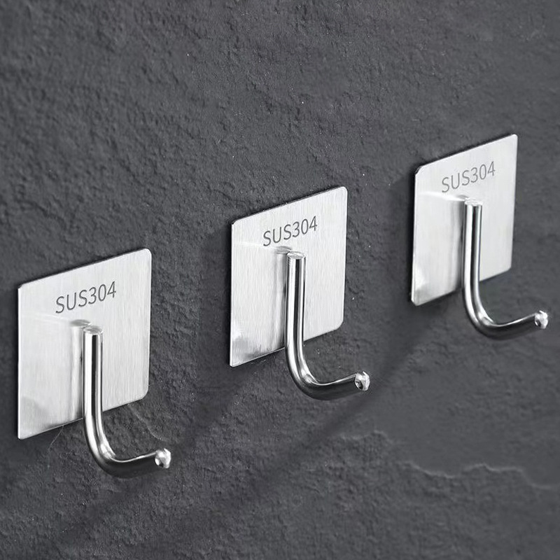 Stainless Steel Hooks, No-Drill Adhesive Hooks for Kitchen, Wall-Mounted Heavy-Duty Hooks, Bathroom Hooks for Hanging Clothes, Strong and Heavy-Duty Stainless Steel Hooks, No-Drill Adhesive Hooks for Kitchen, Wall-Mounted Heavy-Duty Hooks, Bathroom Hooks for Hanging Clothes, Strong and Heavy-Duty