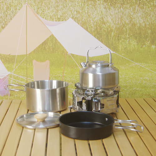 Outdoor camping pot set camping picnic portable folding cooker multifunctional combination pot set