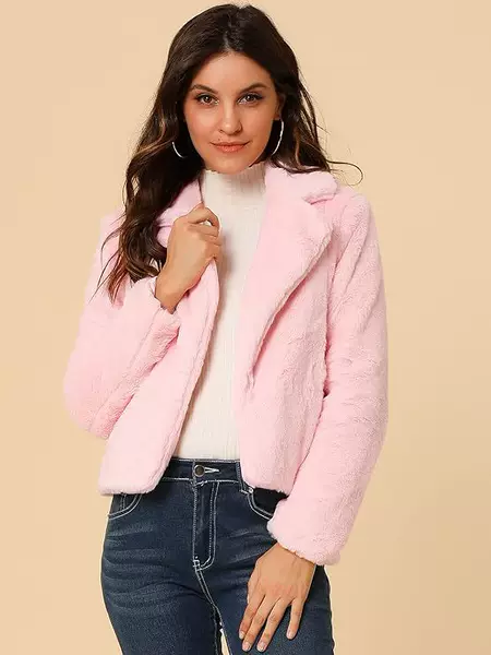 Amazon Aliexpress European and American Autumn and Winter Eco-Friendly Faux Fur Solid Color Suit Collar Jacket Women's Short Coat