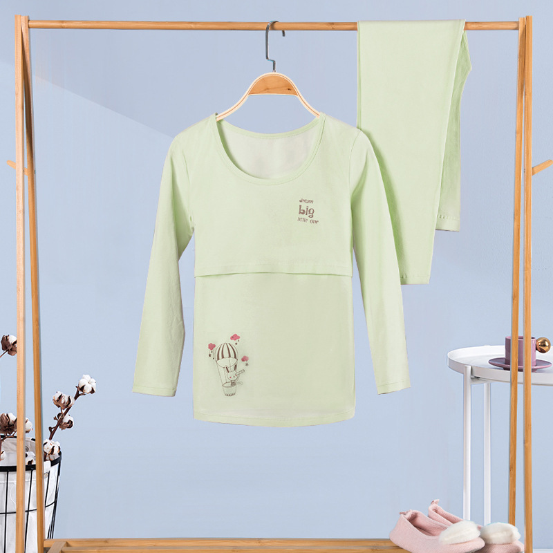 純綿妊婦秋衣秋ズボンセット春秋保温下着産後授乳パジャマ妊娠期月子服卸売り|undefined