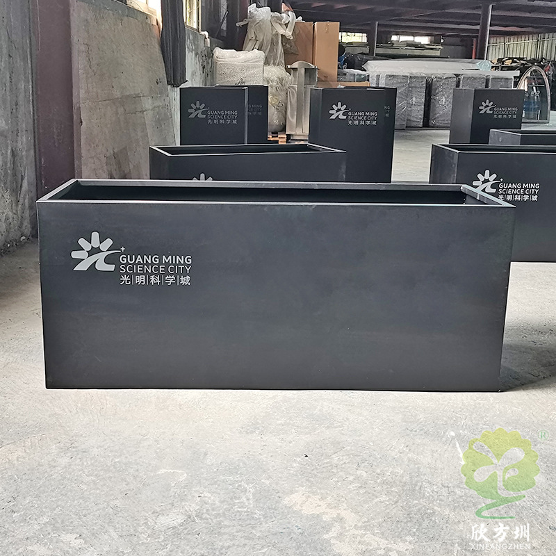 304 # caja de flores de acero inoxidable al aire libre piso doble placa de metal galvanizado negro polvo pulverizado laqueado contenedor de maceta